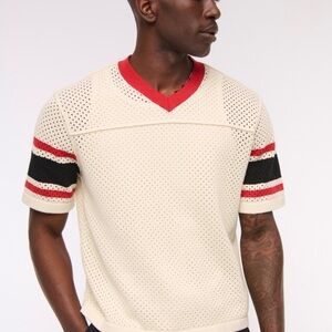 Abercrombie & Fitch Cream Football Jersey-Inspired Sweater